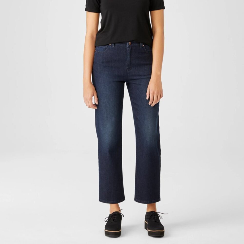 Eileen Fisher Organic Cotton Stretch Straight Ankle Jean in Utility Blue, 4